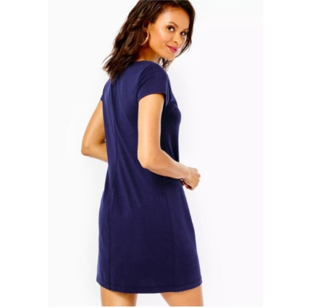 Lilly Pulitzer Navy Brewster Dress Embordered Nautical Womens Size M Pima Cotton - Picture 3 of 9